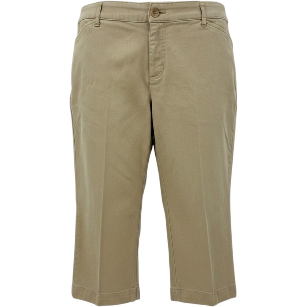 St Johns Bay Capri Pants Womens 14 Tan Khaki Front Back Pockets Excellent